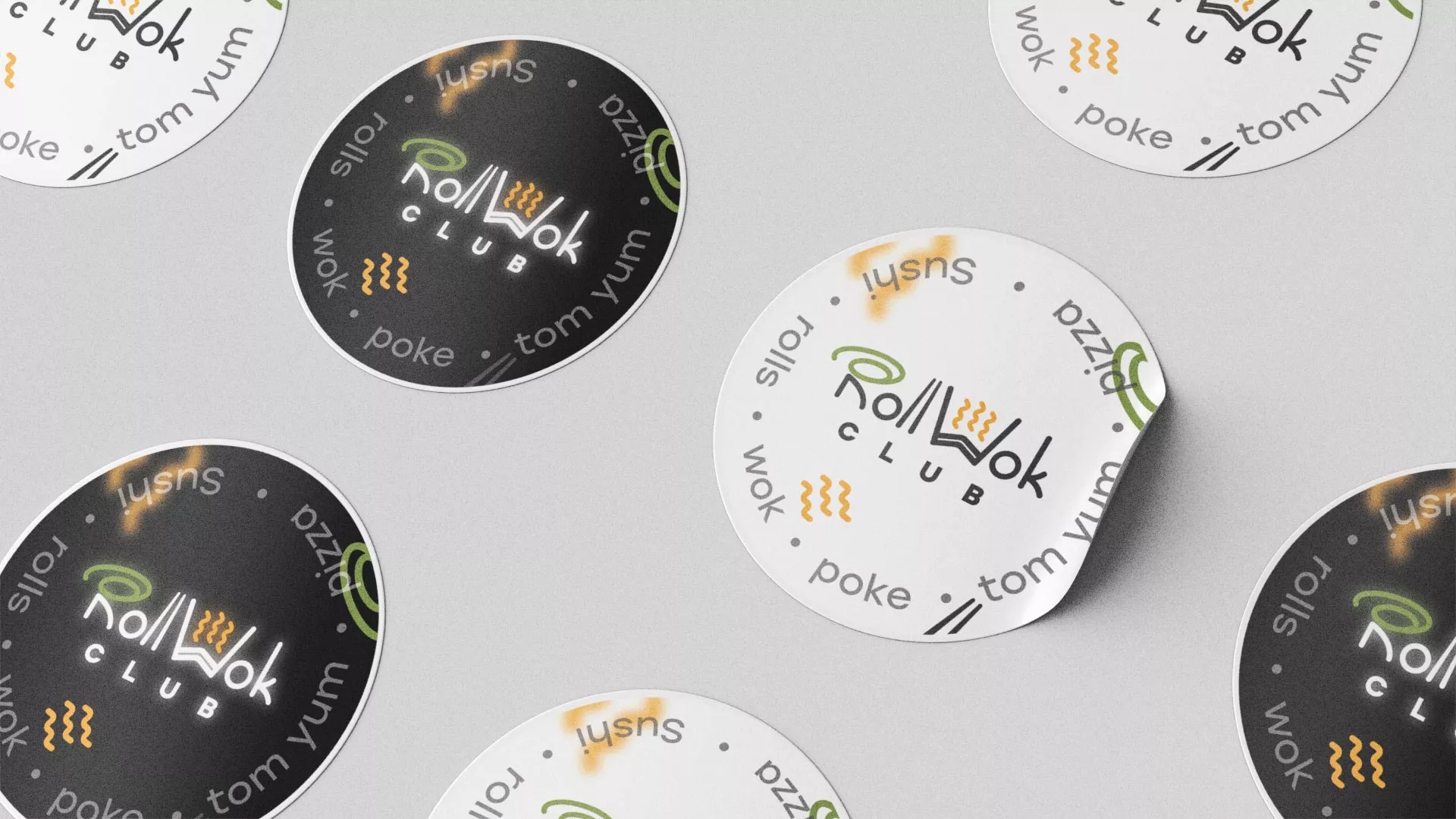 Разработка наклеек для суши-бара «Roll Wok Club» в Инзе